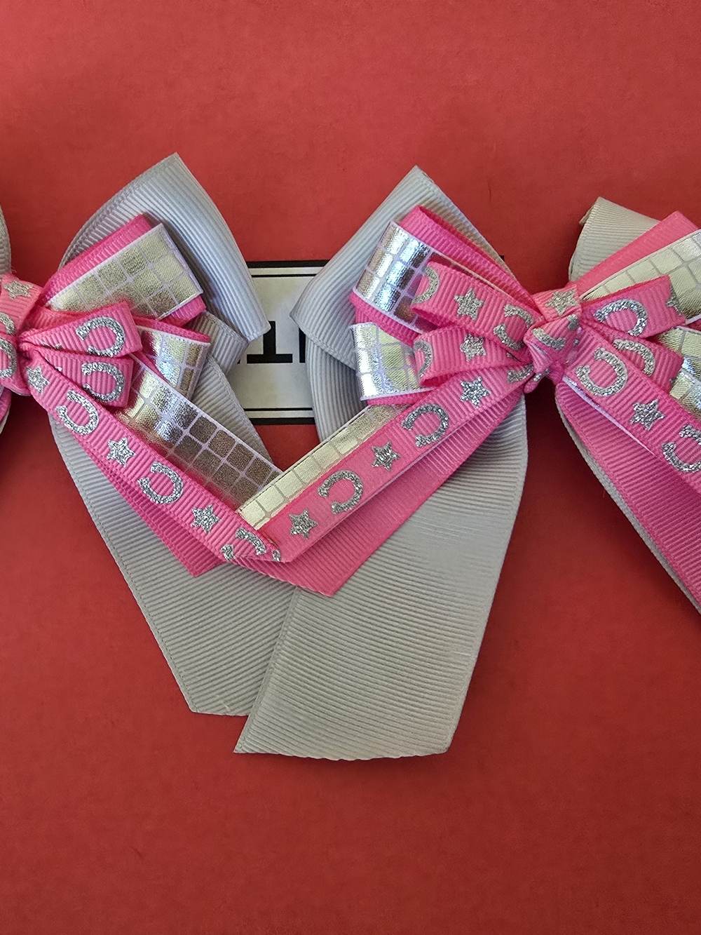 Girls Pink and Gray Ribbon Hair Bow - Unbranded